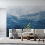 Fotótapéta Absztrakt kék és fehér hullámok festmény