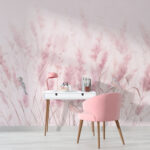 Fotótapéta Madarak a puha rózsaszínű fű között