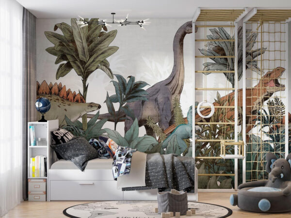Dinoszauruszok bolyonganak a buja lombok között Fotótapéta Dinoszauruszok bolyonganak a buja lombok között