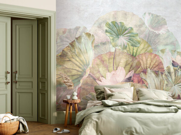 Lótuszlevelek pasztellel festve Fotótapéta Lótuszlevelek pasztellel festve