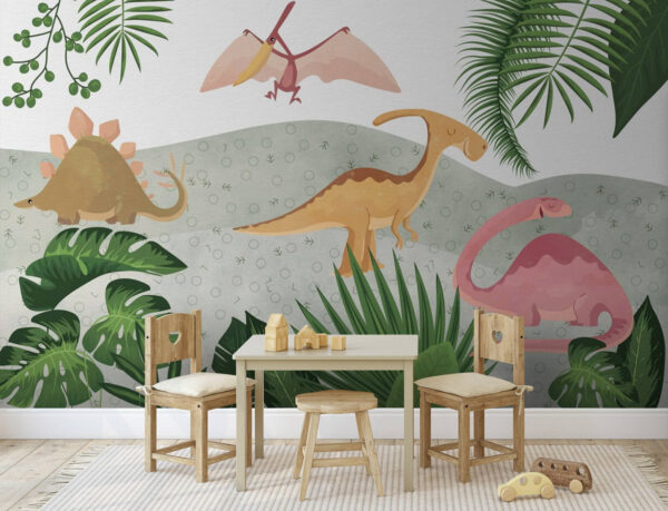 Dinoszauruszok csoportja levelekkel Fotótapéta Dinoszauruszok csoportja levelekkel
