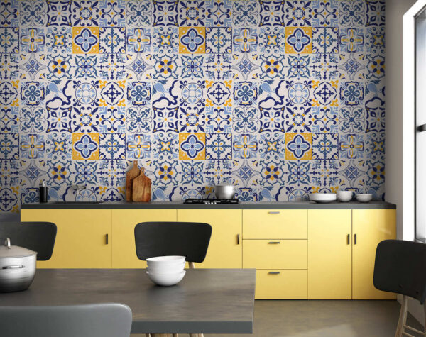 Fotótapéta Kék és sárga csempék mintája