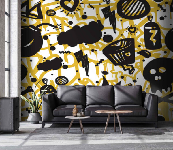 Fotótapéta Graffiti és tárgyak mintája