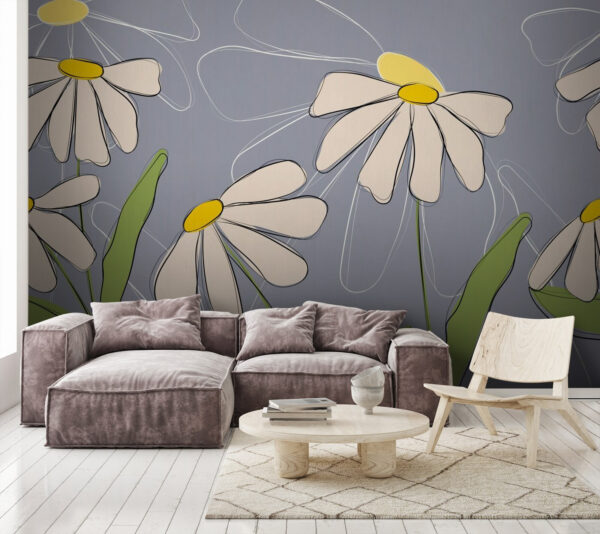 Fotótapéta Virágok rajzolása szürke háttéren