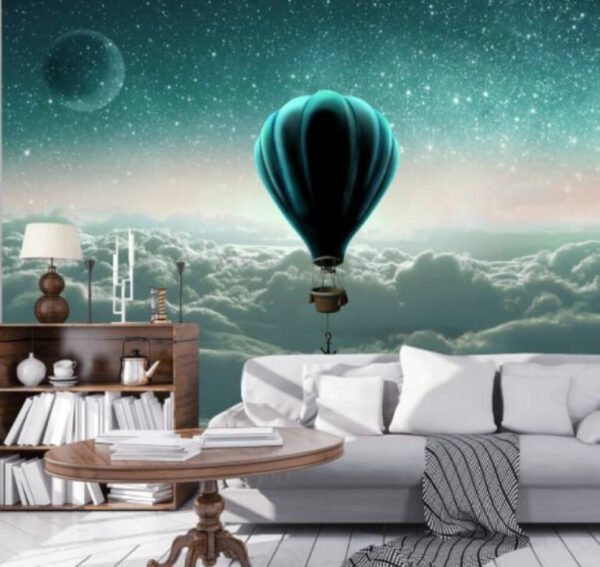 Hőlégballon egy kosárral a felhők felett a levegőben Fotótapéta Hőlégballon egy kosárral a felhők felett a levegőben