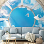 Fotótapéta Kör alakú mennyezet oszlopokkal és az égen átrepülő madárral