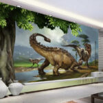 Fotótapéta Nagy dinoszaurusz hosszú szarvakkal és hosszú farokkal