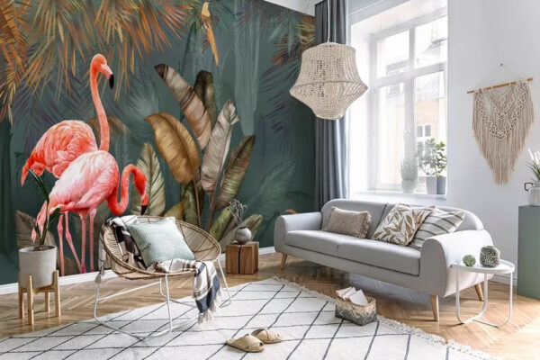 Flamingók a buja trópusi paradicsomban Fotótapéta Flamingók a buja trópusi paradicsomban