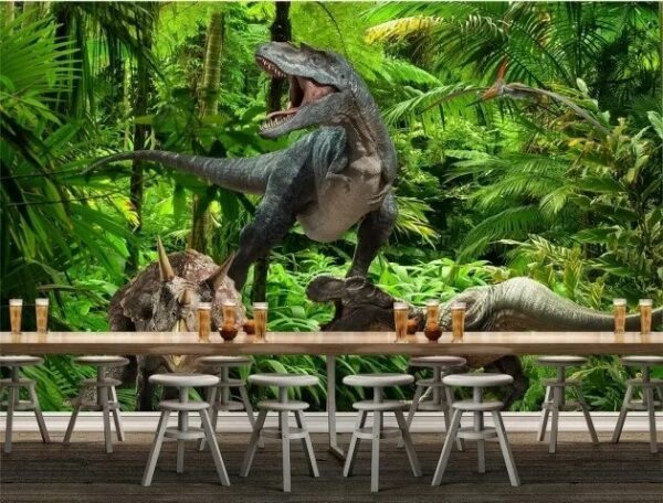 Dinoszauruszok csoportja az erdőben Fotótapéta Dinoszauruszok csoportja az erdőben