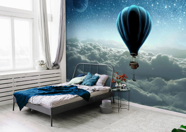 Hőlégballon egy kosárral, amelyhez egy kosarat csatoltak Fotótapéta Hőlégballon egy kosárral, amelyhez egy kosarat csatoltak