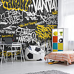 Fotótapéta Sárga graffiti fekete háttéren