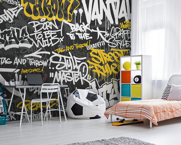 Sárga graffiti fekete háttéren Fotótapéta Sárga graffiti fekete háttéren
