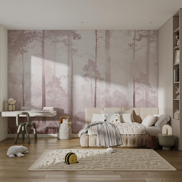 Fotótapéta Ködös erdő magas fákkal