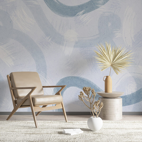 Fotótapéta Kék ecsetvonás fehér felületen