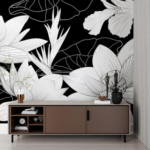 Elegáns fekete-fehér virágos design Fotótapéta Elegáns fekete-fehér virágos design