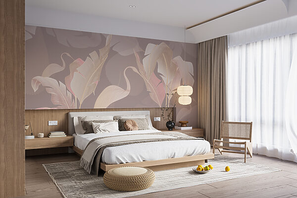 Fotótapéta Fotótapéta Elegáns levelek és madarak mintás design (Cikkszám: w00538)