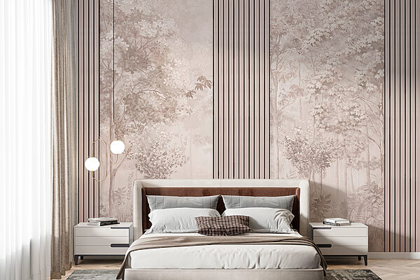 Fotótapéta Fát levelekkel egy ködös erdőben