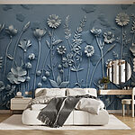 Fotótapéta Szürke fal virágokkal és levelekkel
