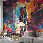 Fotótapéta Űrhajós az űrben, mögötte egy nagy piros és narancssárga térrel