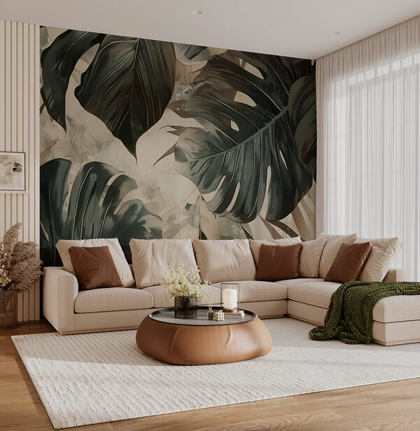 Monokróm levelek keverednek elegánsan Fotótapéta Monokróm levelek keverednek elegánsan