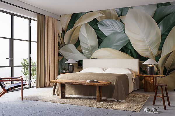 Fotótapéta Dús levelek lágy árnyalatokban