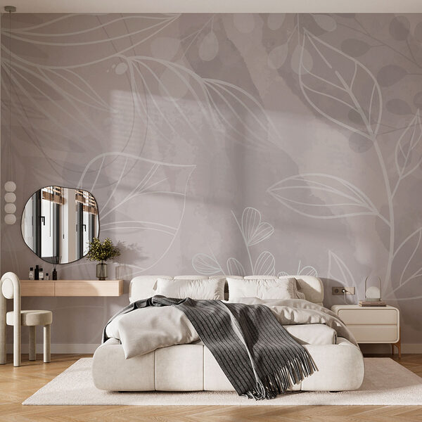 Fehér és szürke háttér levelekkel Fotótapéta Fehér és szürke háttér levelekkel