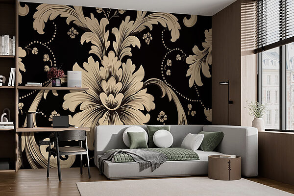 Elegáns virágos design fekete háttéren Fotótapéta Elegáns virágos design fekete háttéren