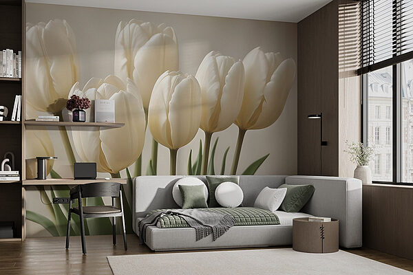 Fehér tulipánok csoportja Fotótapéta Fehér tulipánok csoportja