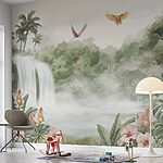 Fotótapéta Vízesés, madarak repülnek fölötte