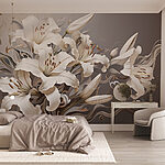 Fotótapéta Fehér virágok barna és fehér örvényekkel