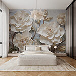 Fotótapéta Fehér virágok és levelek fehér felületen