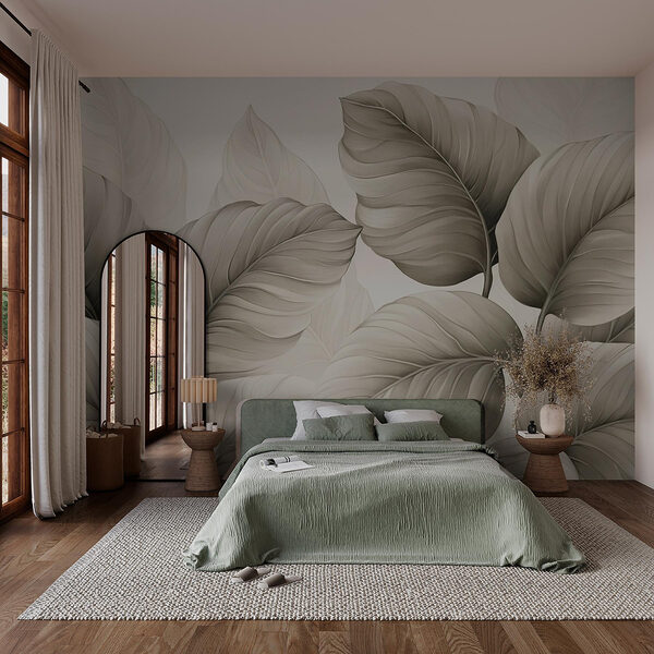 Fotótapéta Lágy, ívelt levelek szelíd tónusokban