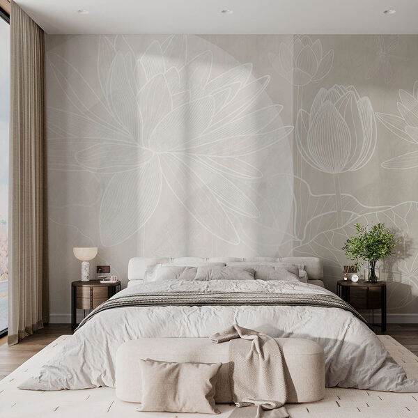 Fotótapéta Fehér virág rajz szürke háttéren