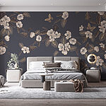 Fotótapéta Fehér virágok és levelek szürke háttéren