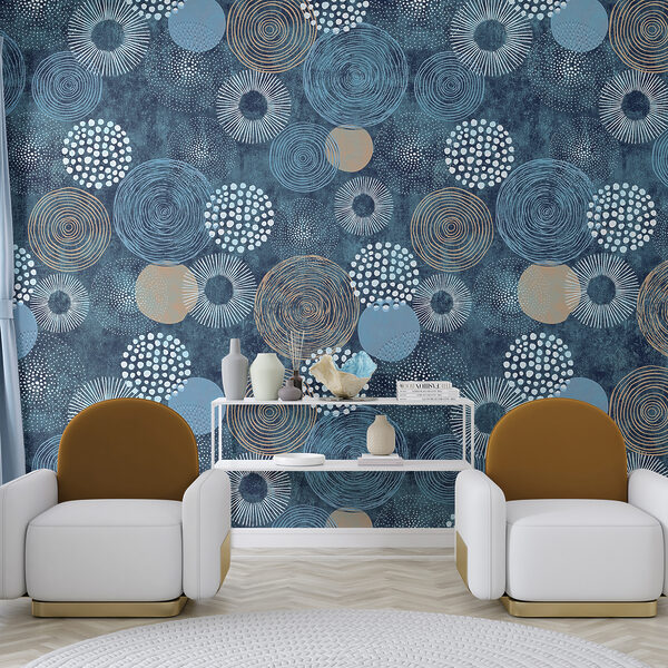 Kék és fehér kör alakú design Fotótapéta Kék és fehér kör alakú design