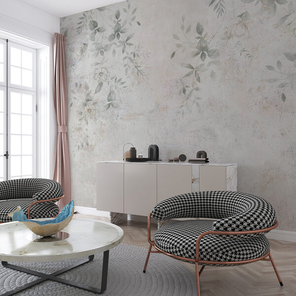 Fotótapéta Fotótapéta Fehér fal levelekkel festett fal (Cikkszám: u96140)