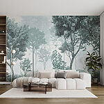 Fotótapéta Ködös erdő fákkal és növényekkel