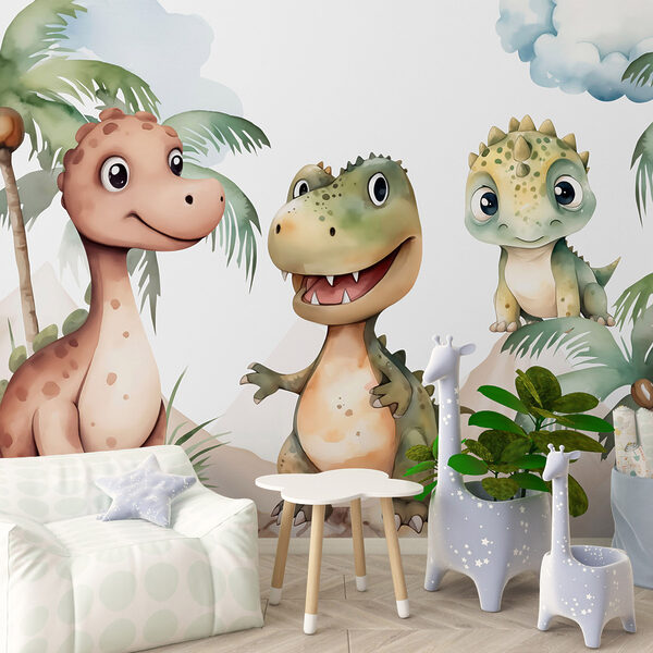Sziklákon álló dinoszauruszok csoportja Fotótapéta Sziklákon álló dinoszauruszok csoportja