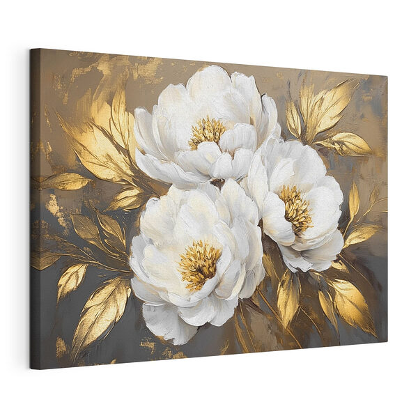 Vászonképek Elegáns fehér virágok arany díszítéssel