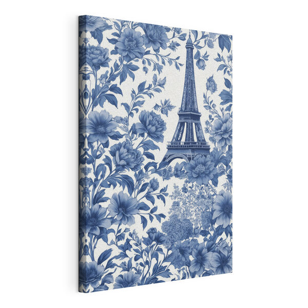 Kék-fehér virágmintás, toronnyal díszített Vászonképek Kék-fehér virágmintás, toronnyal díszített