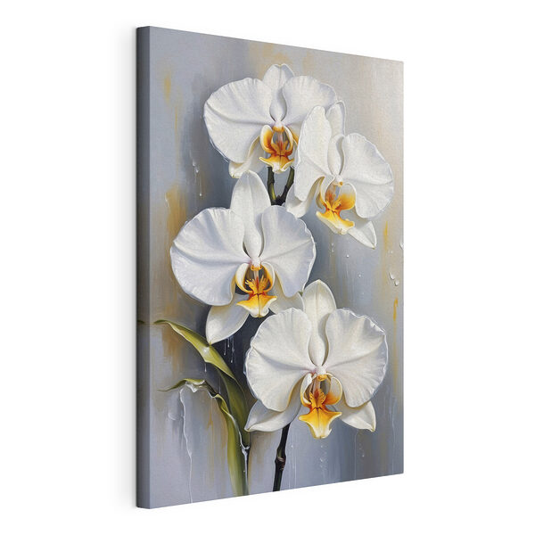 Elegáns fehér orchideák narancssárga közepekkel Vászonképek Elegáns fehér orchideák narancssárga közepekkel
