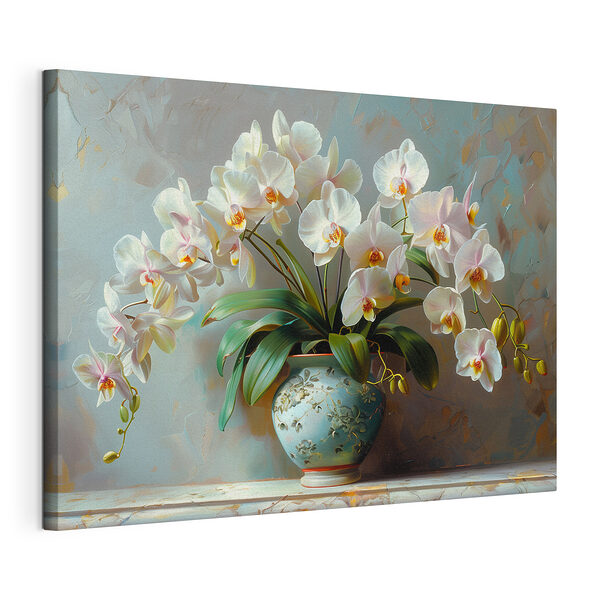 Orchideák egy díszes vázában Vászonképek Orchideák egy díszes vázában