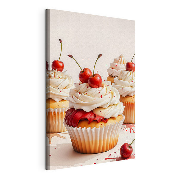 Vászonképek Cupcake-ek csoportja, tetején cseresznyével