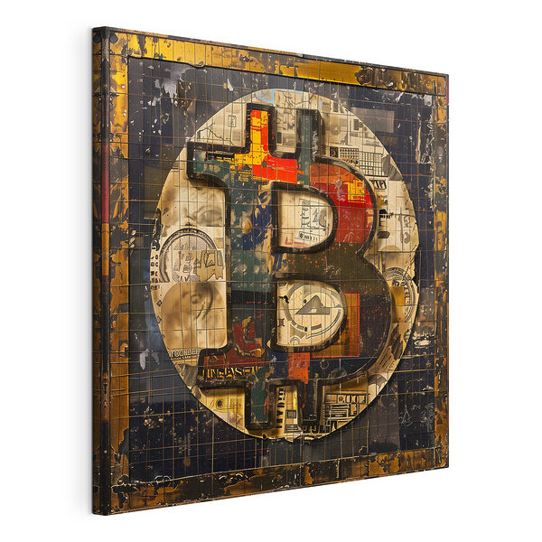 Vászonképek Bitcoin-szimbólumokból készült kollázs textúrákkal