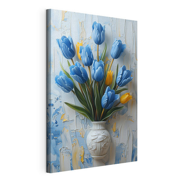 Váza kék tulipánokkal Vászonképek Váza kék tulipánokkal