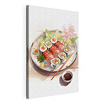 Vászonképek Sushi-tál szósszal és virágokkal