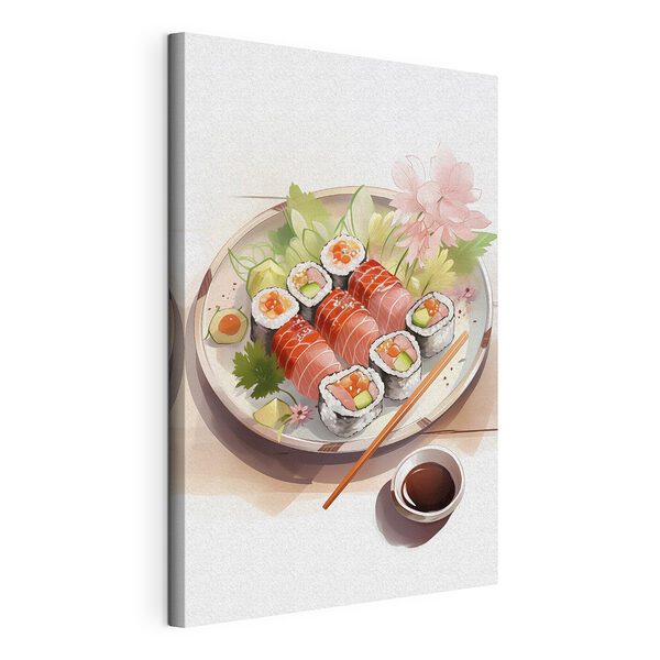 Sushi-tál szósszal és virágokkal Vászonképek Sushi-tál szósszal és virágokkal