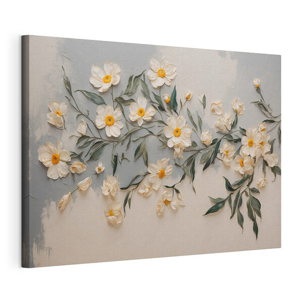 Vászonképek Fehér virágok és zöld levelek