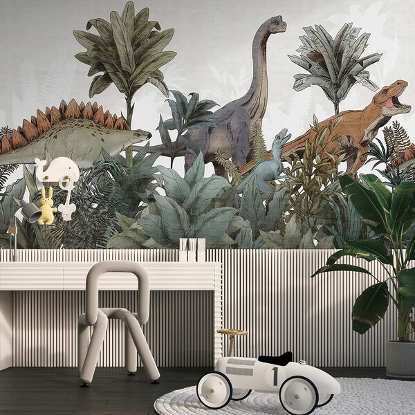 Fotótapéta Dinoszauruszok bolyonganak a buja lombok között