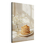 Vászonképek Egy tányéron lévő palacsintahalom egy virágváz mellett